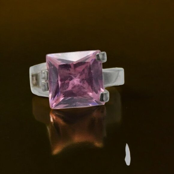 Vintage Sterling Silver Pink Tourmaline Ring Solitaire Bypass